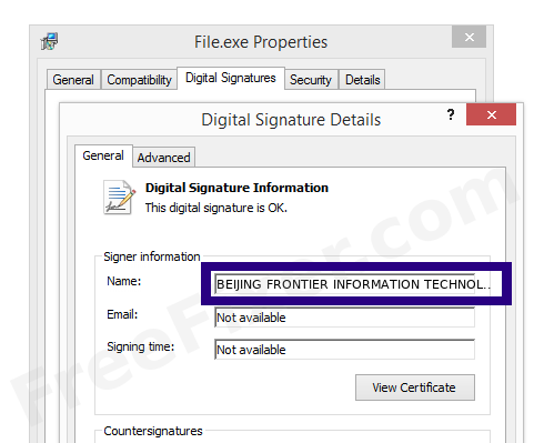 Screenshot of the BEIJING FRONTIER INFORMATION TECHNOLOGY CO.,LTD. certificate